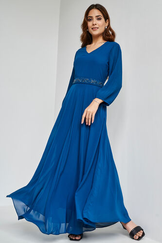 Teal Solid Flared Gown, Teal, image 3